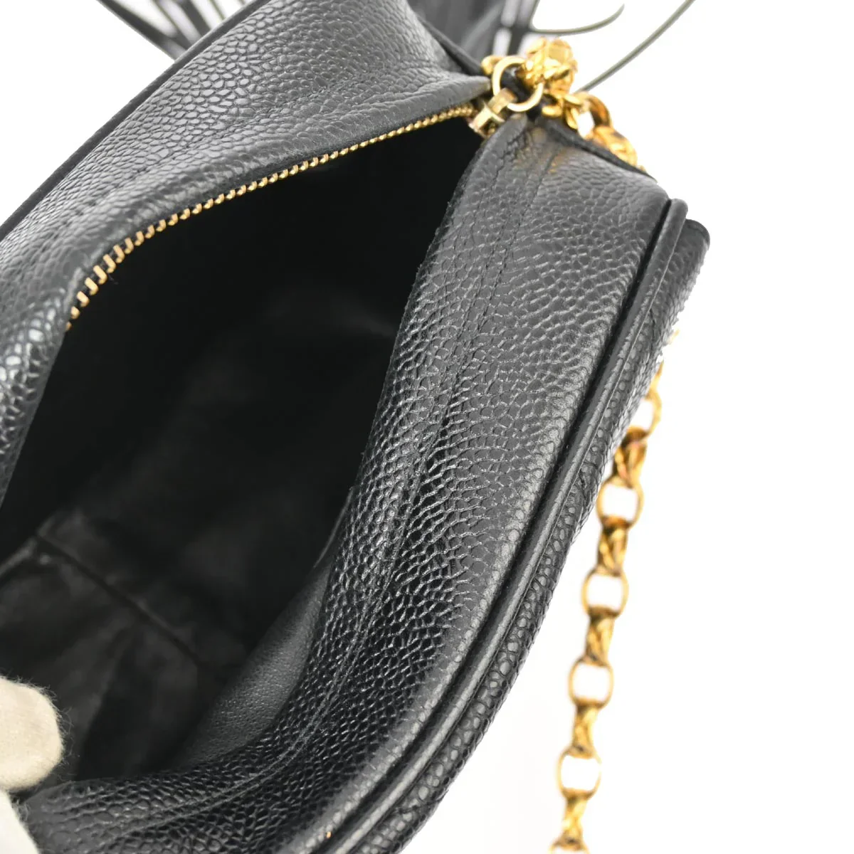 Chanel 1991-1994 Black Caviar Chevron Camera Bag Mini - Image 7