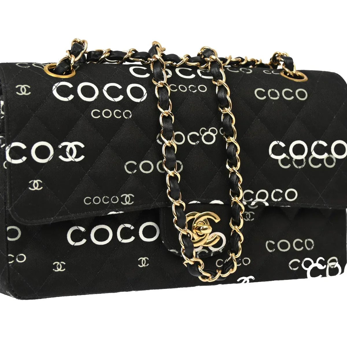 Chanel 2001-2003 Black Canvas COCO Medium Classic Double Flap Shoulder Bag - Image 3