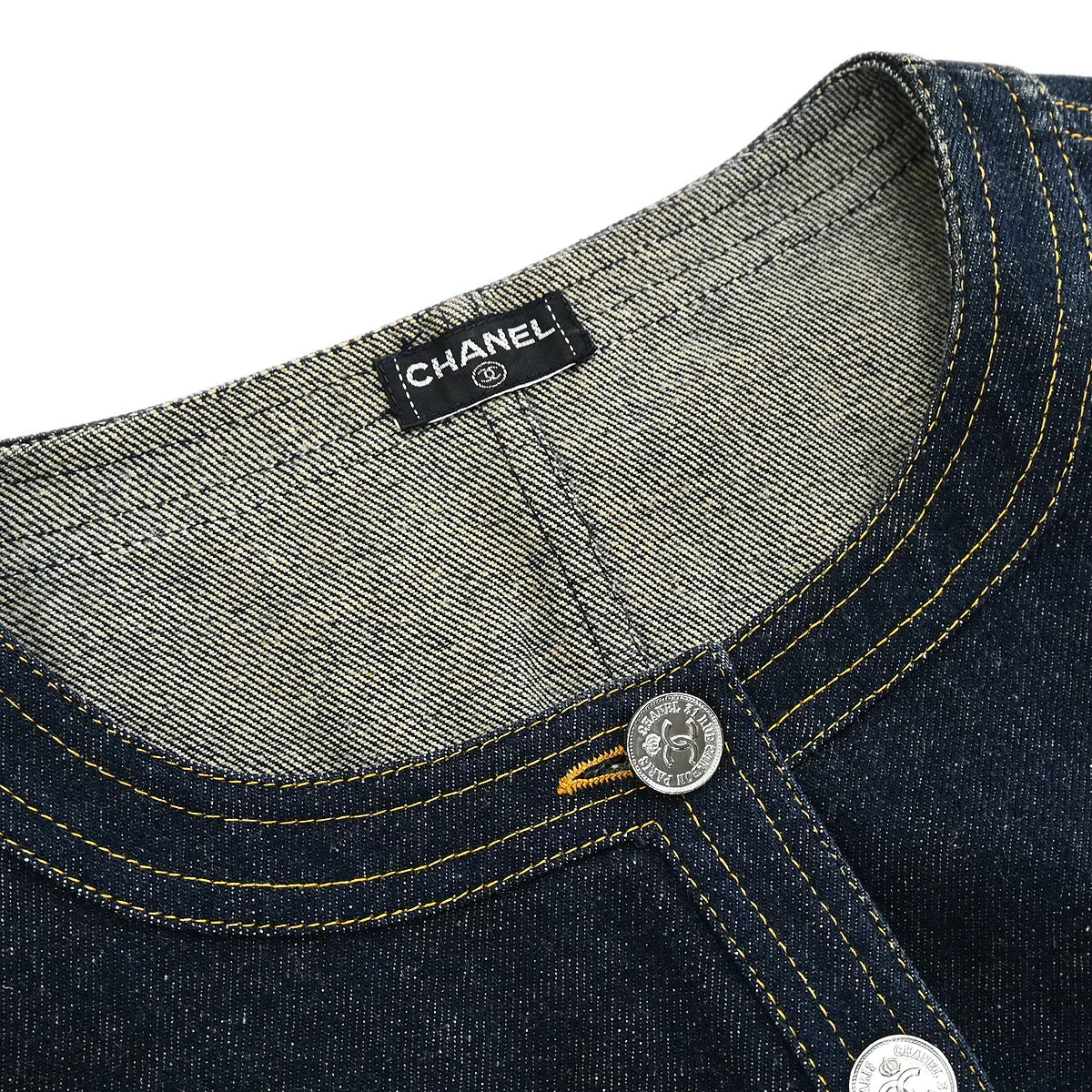 Chanel Sleeveless Vest Denim Jacket Indigo - Image 6