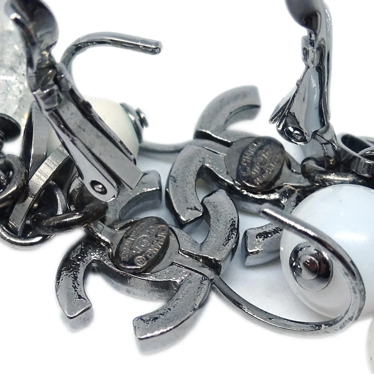 Chanel Acrylic Dangle Piercing Earrings Clip-On 07A - Image 4