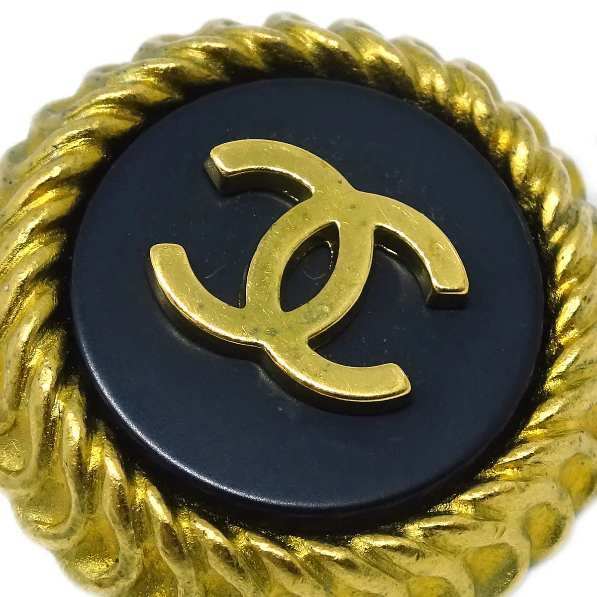 Chanel Button Earrings Clip-On Black Gold 95C - Image 2