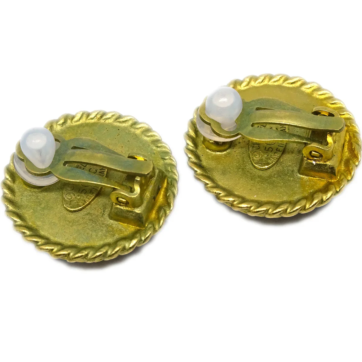 Chanel Button Earrings Clip-On Black Gold 95C - Image 3