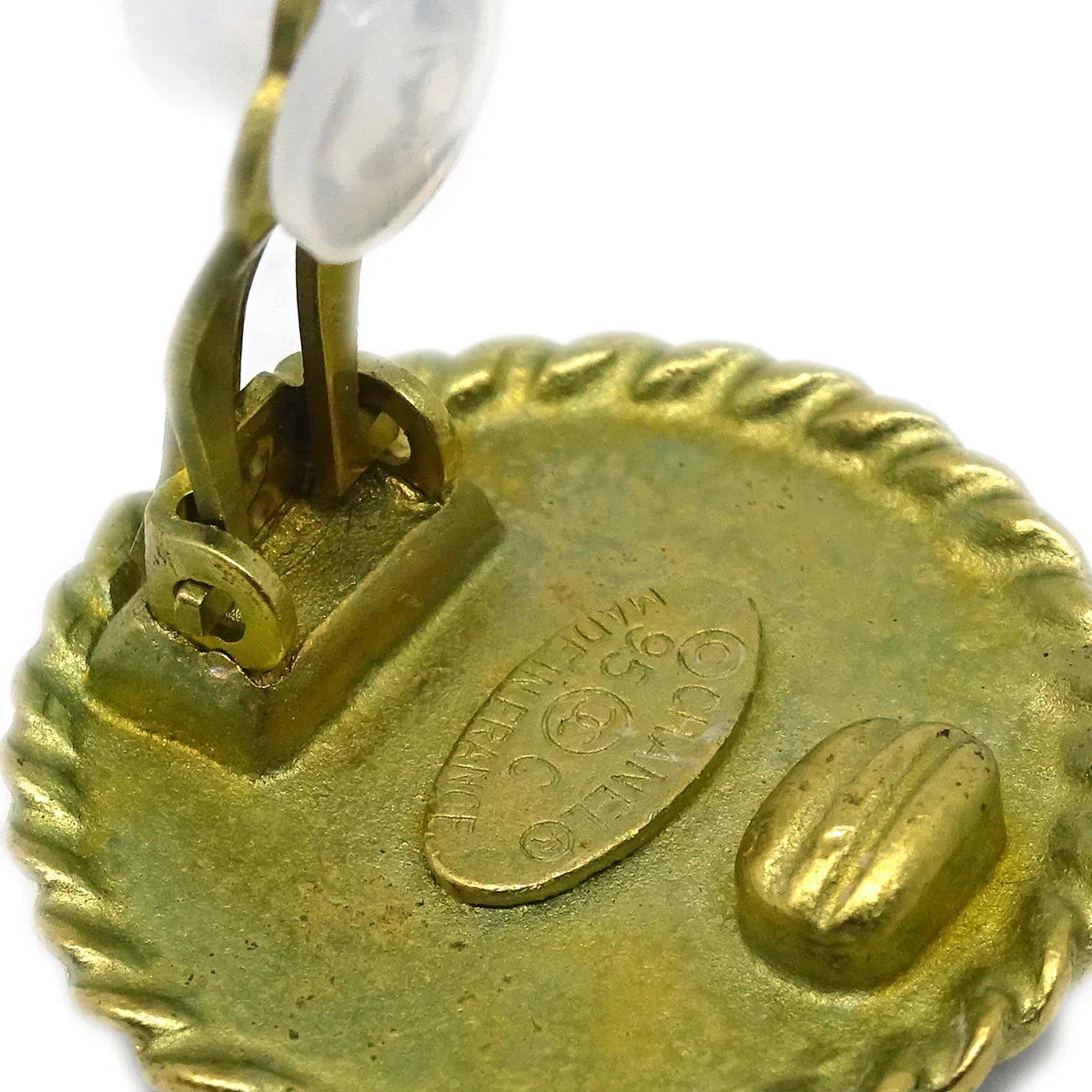 Chanel Button Earrings Clip-On Black Gold 95C - Image 4