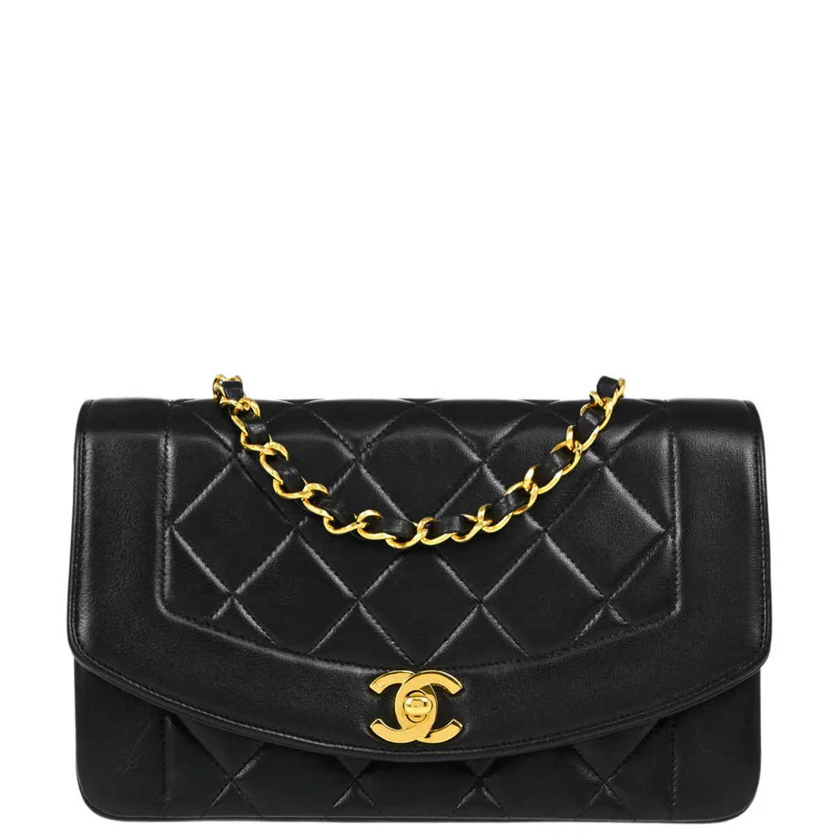 Chanel 1996-1997 Black Lambskin Small Diana Shoulder Bag