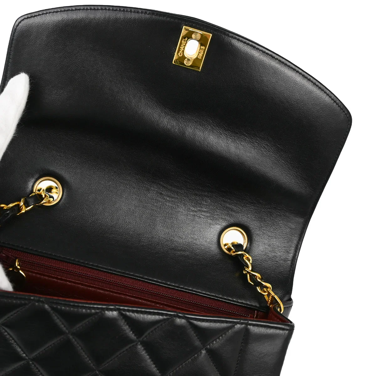 Chanel 1996-1997 Black Lambskin Small Diana Shoulder Bag - Image 8
