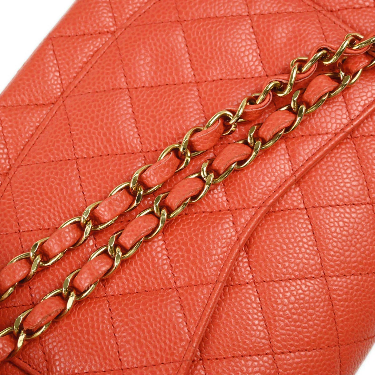 Chanel 2003-2004 Orange Caviar Medium Classic Double Flap Shoulder Bag - Image 5