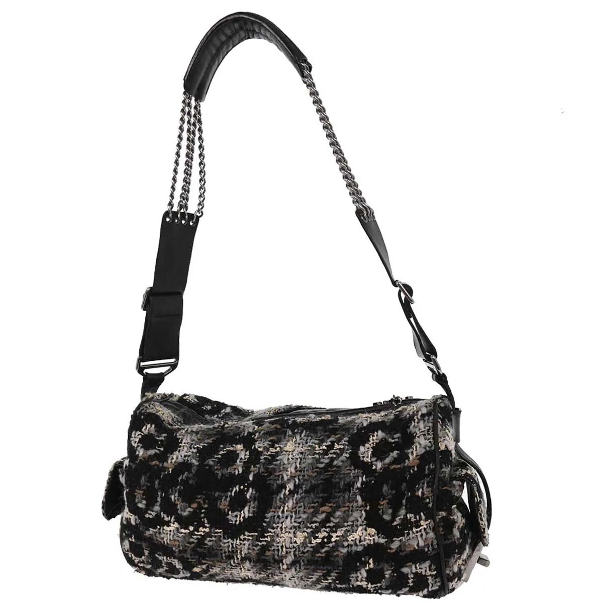 Chanel 2005-2006 Black Tweed Camellia Shoulder Bag - Image 2