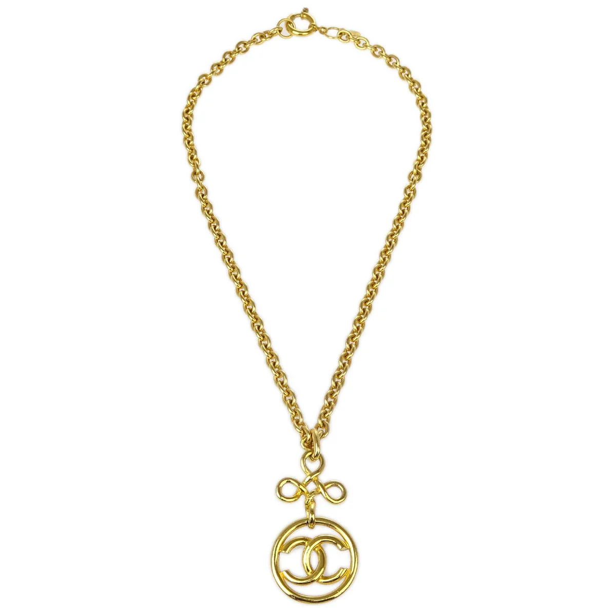 Chanel Gold Medallion Chain Pendant Necklace 93P