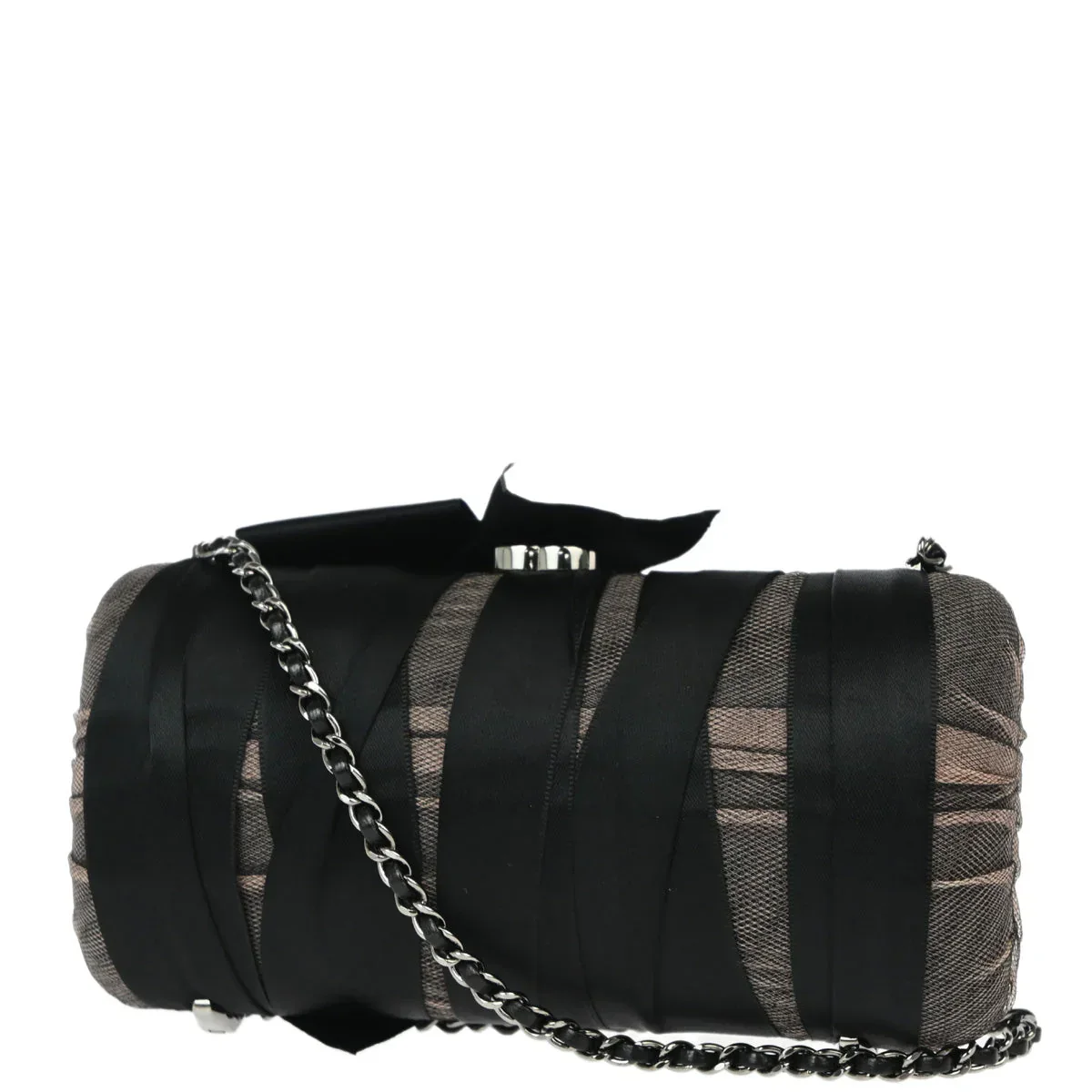 Chanel 2006-2008 Black Satin Bow Shoulder Bag - Image 2