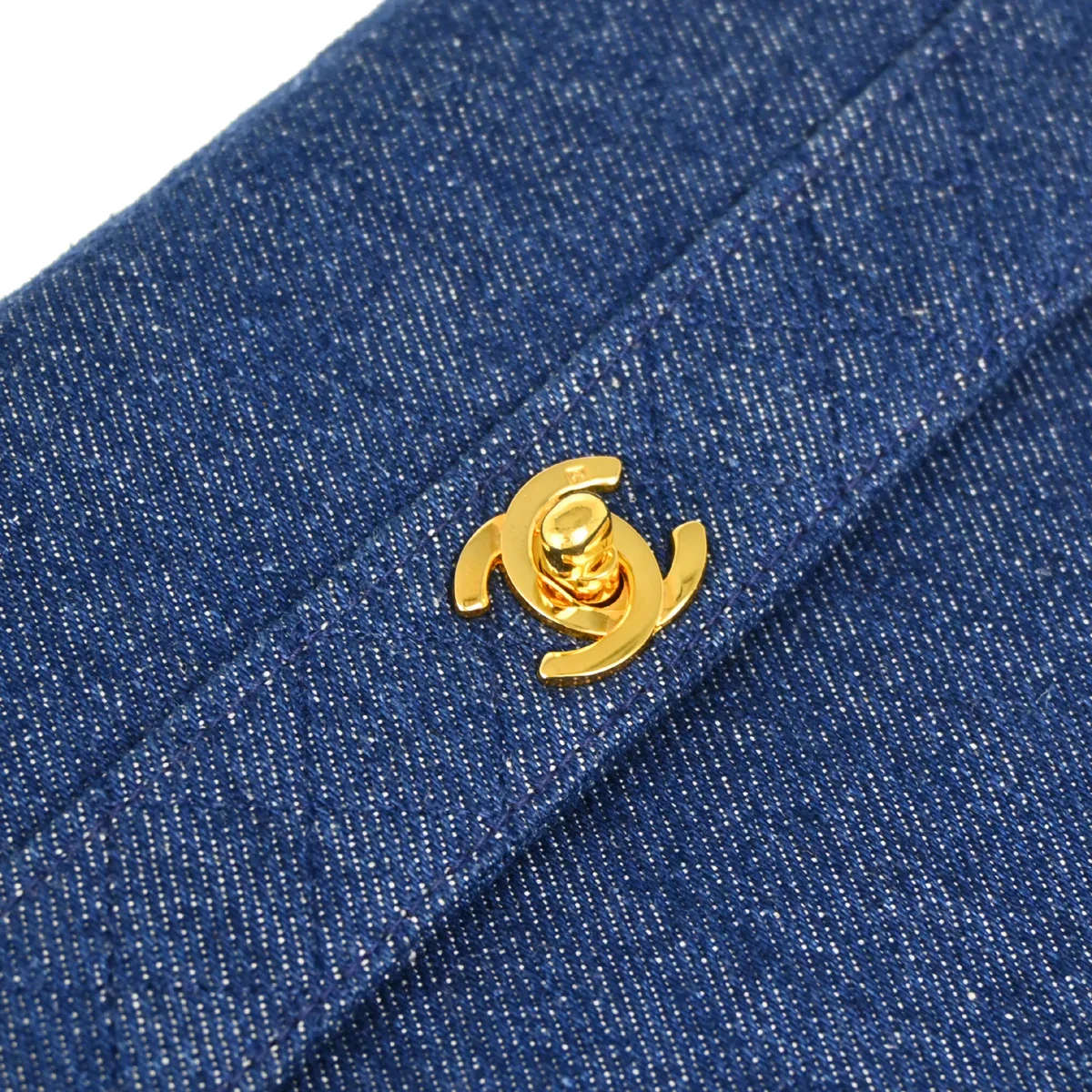 Chanel 1989-1991 Blue Denim Straight Flap Shoulder Bag - Image 4
