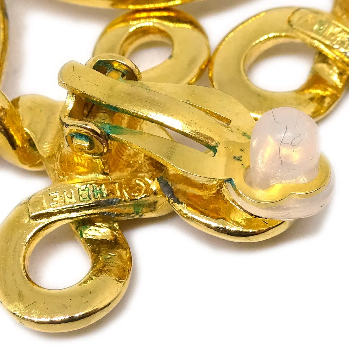 Chanel Hoop Dangle Earrings Gold Clip-On 2934 - Image 3
