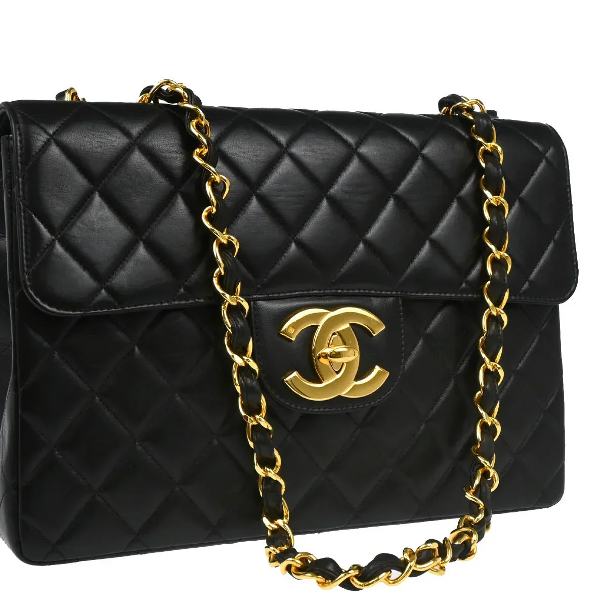 Chanel 1997-1999 Black Lambskin Jumbo Classic Flap Shoulder Bag - Image 3