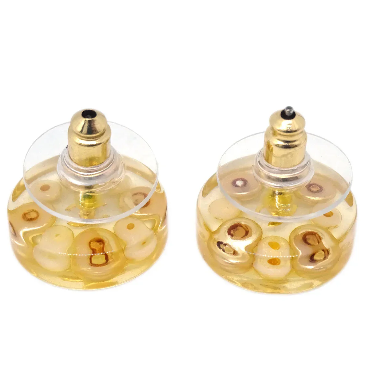 Chanel Button Piercing Earrings Costume Pearl Clear - Image 3