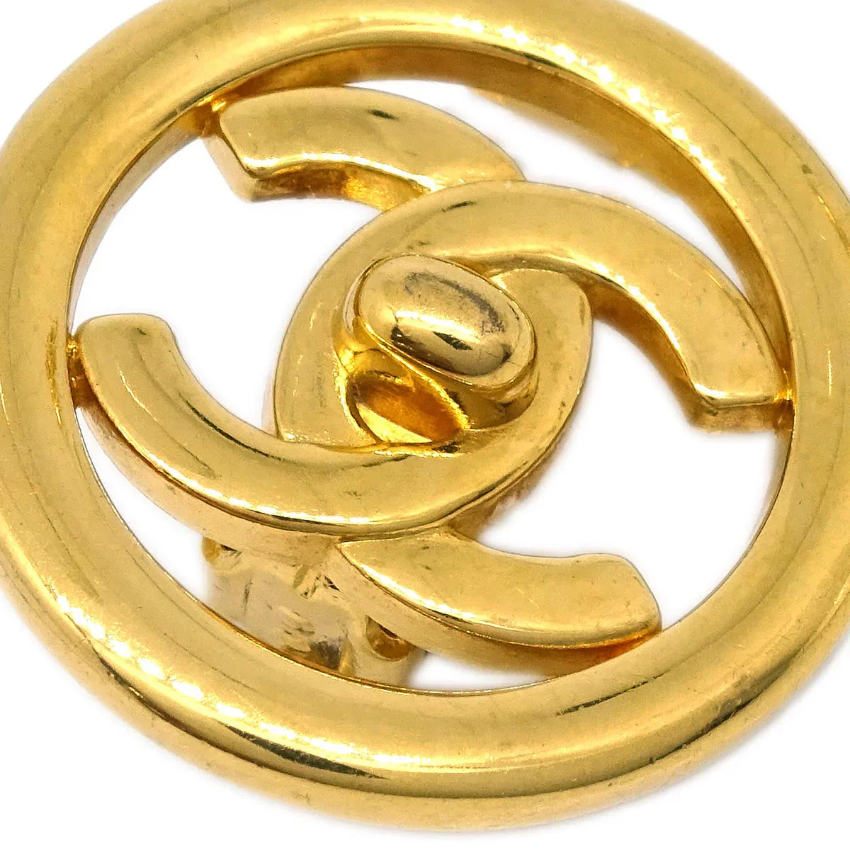Chanel Turnlock Button Earrings Gold Clip-On 97P - Image 2