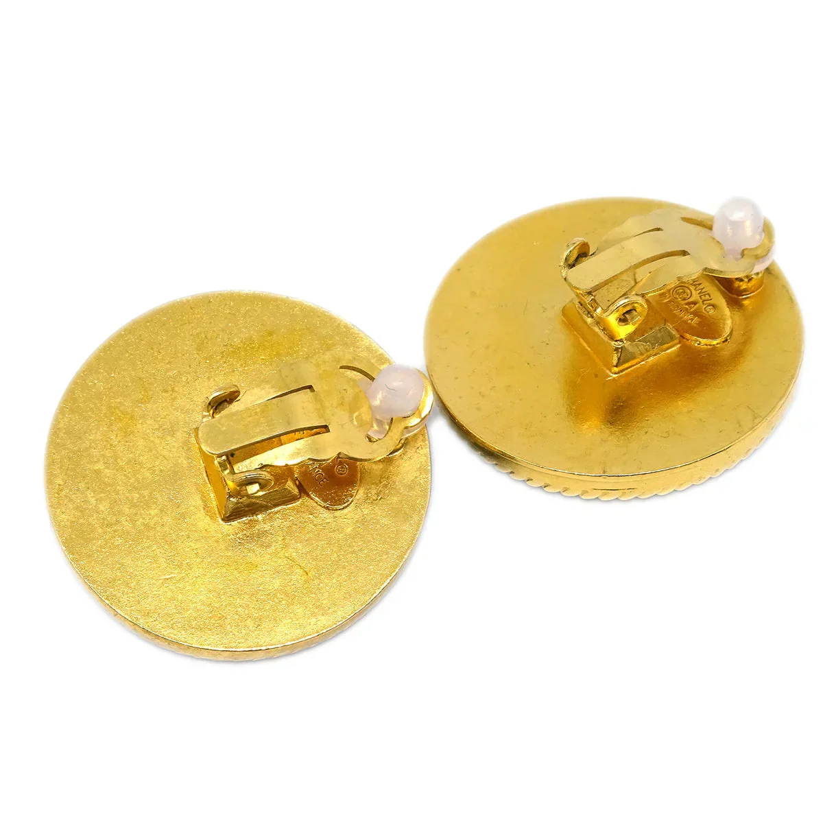 Chanel Button Earrings Clip-On Black Gold 93A - Image 3