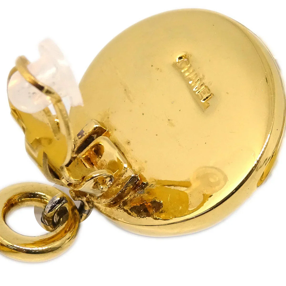 Chanel Dangle Hoop Earrings Clip-On Gold Artificial Pearl - Image 4