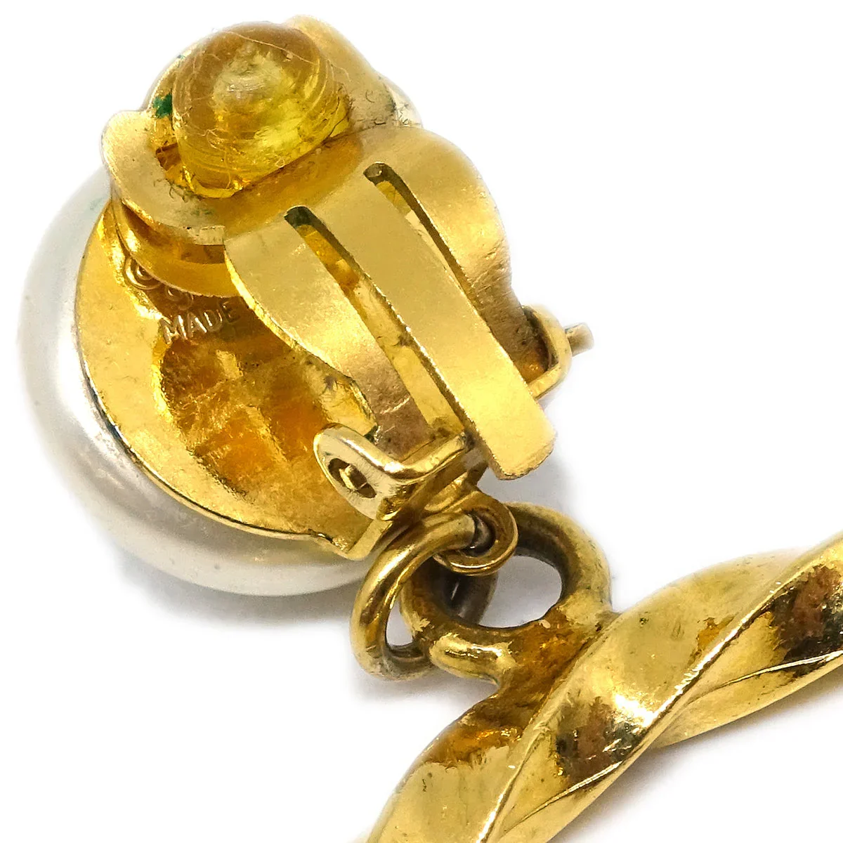 Chanel Hoop Earrings Gold Costume Pearl Clip-On 96A - Image 3
