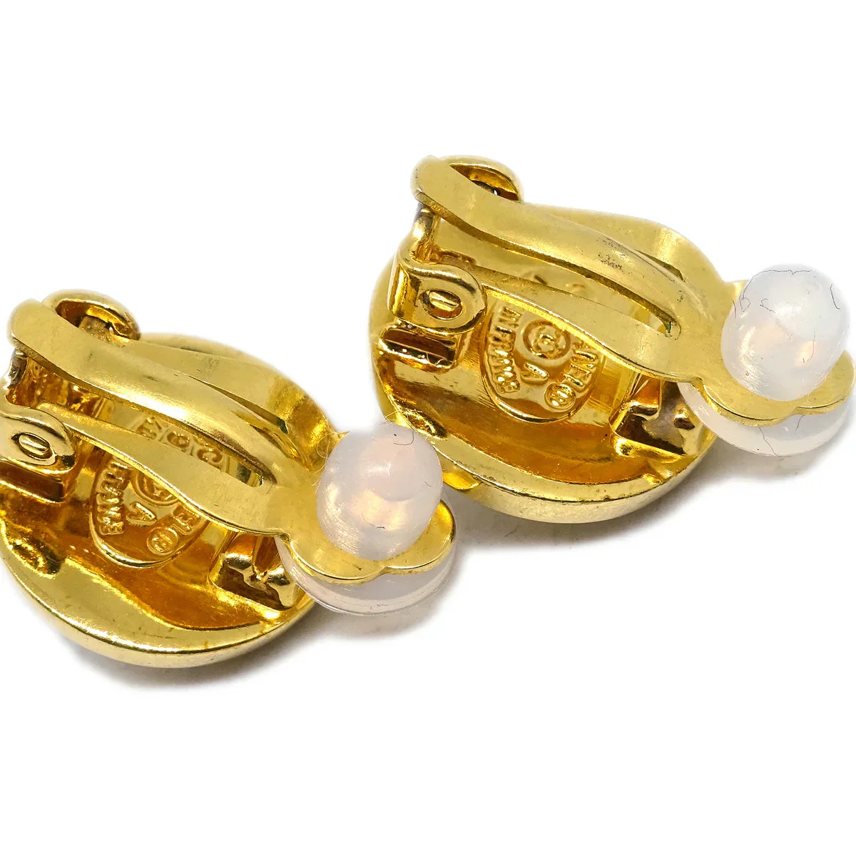 Chanel Turnlock Button Earrings Clip-On Gold Silver 97A - Image 3
