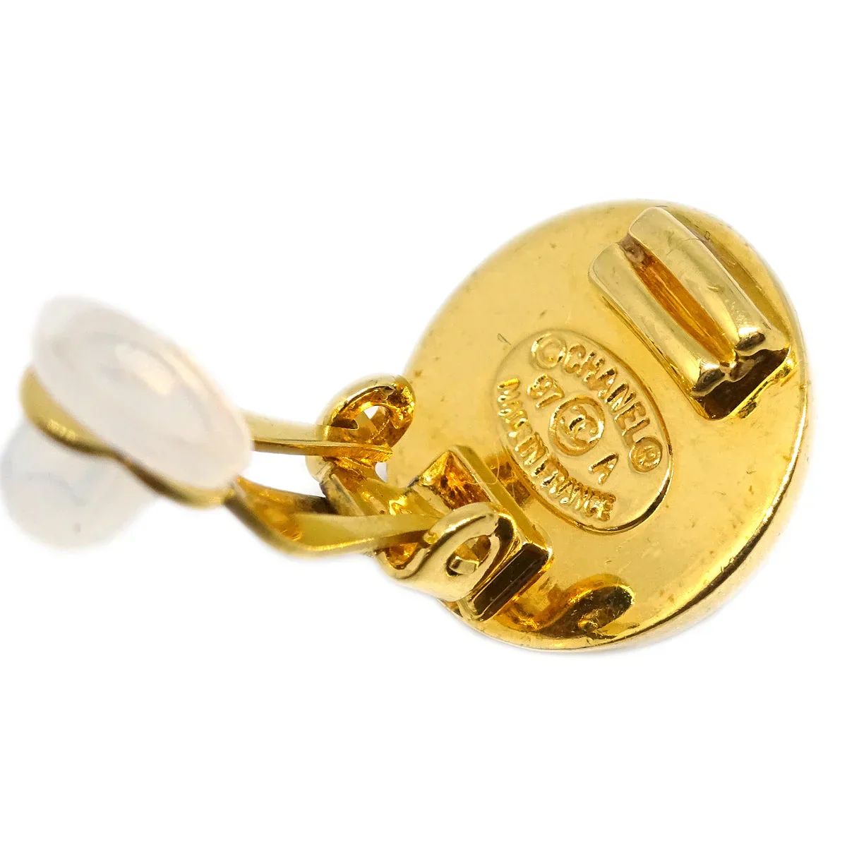 Chanel Turnlock Button Earrings Clip-On Gold Silver 97A - Image 4