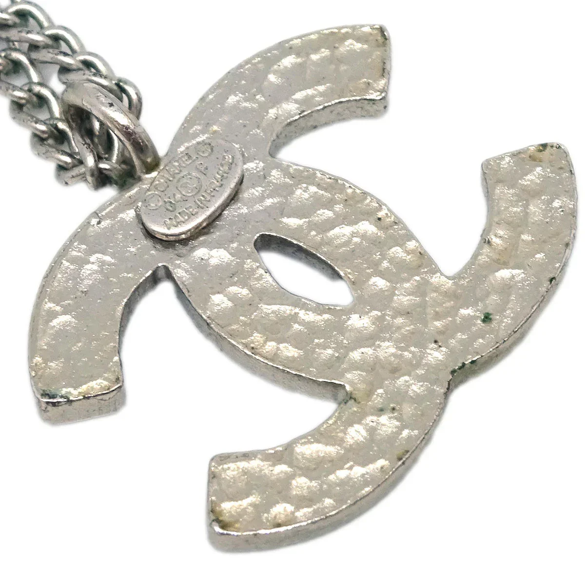 Chanel CC Chain Necklace Silver Black 04P - Image 4