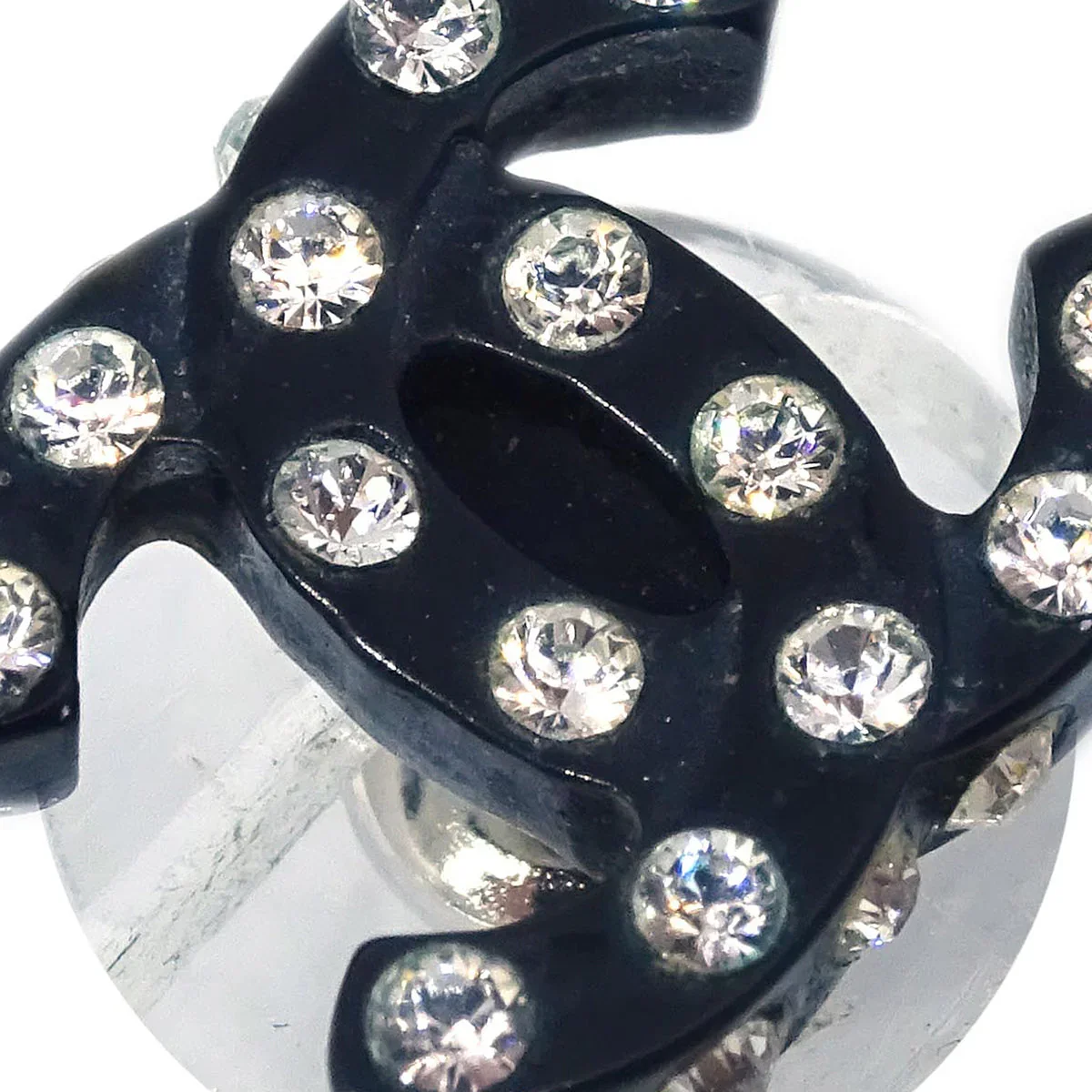 Chanel CC Piercing Earrings Rhinestone Black 04A - Image 2