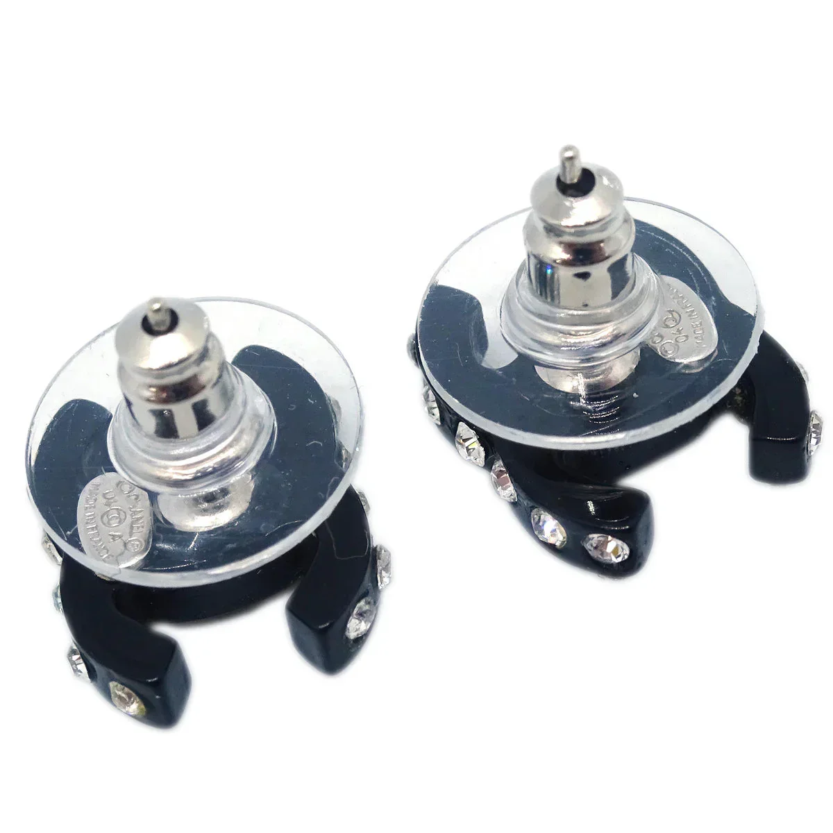 Chanel CC Piercing Earrings Rhinestone Black 04A - Image 3