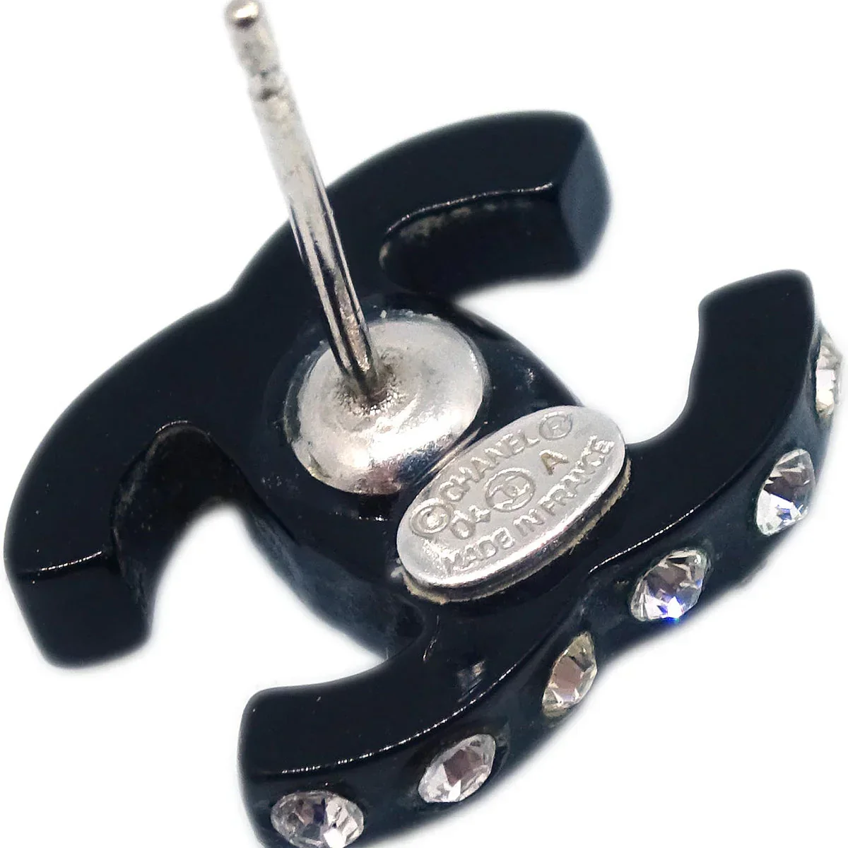 Chanel CC Piercing Earrings Rhinestone Black 04A - Image 4