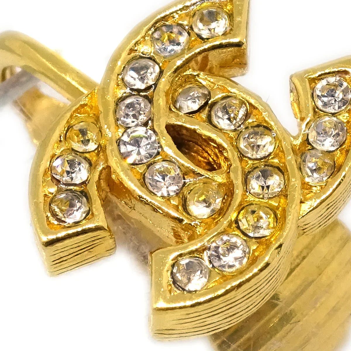 Chanel Gold CC Earrings Rhinestone Clip-On 2092 - Image 2