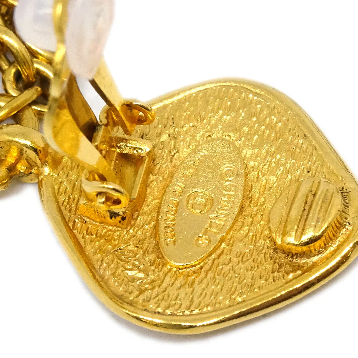 Chanel Dangle Fringe Rhombus Earrings Clip-On Gold 2371 - Image 4