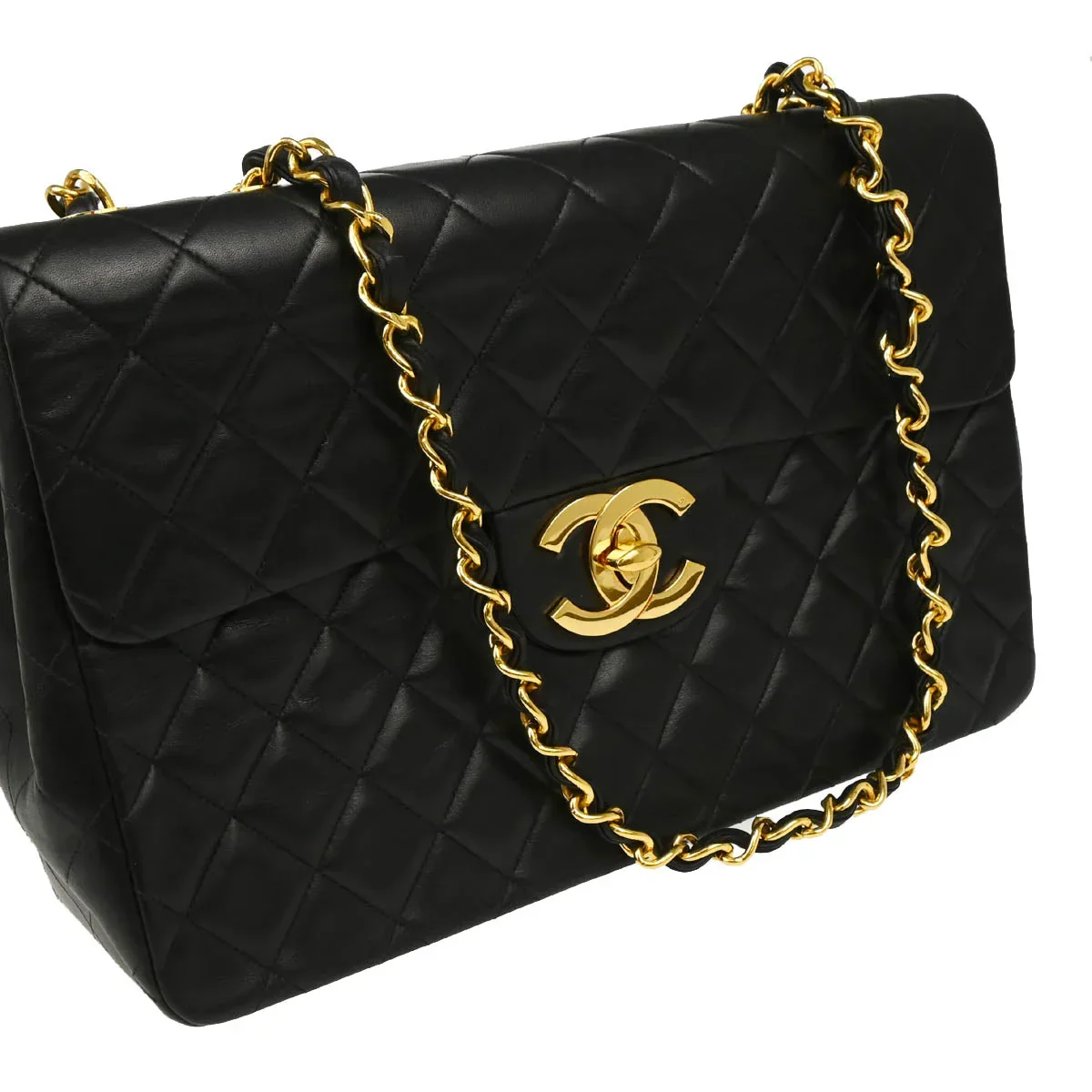 Chanel 1991-1994 Black Lambskin Maxi Classic Flap Shoulder Bag - Image 3