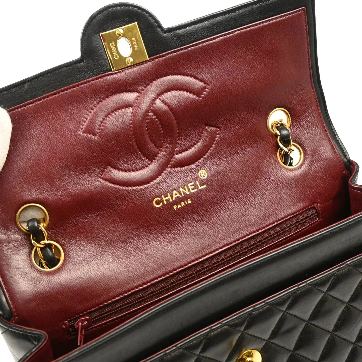 Chanel 1994-1996 Black Lambskin Paris Shoulder Bag - Image 8