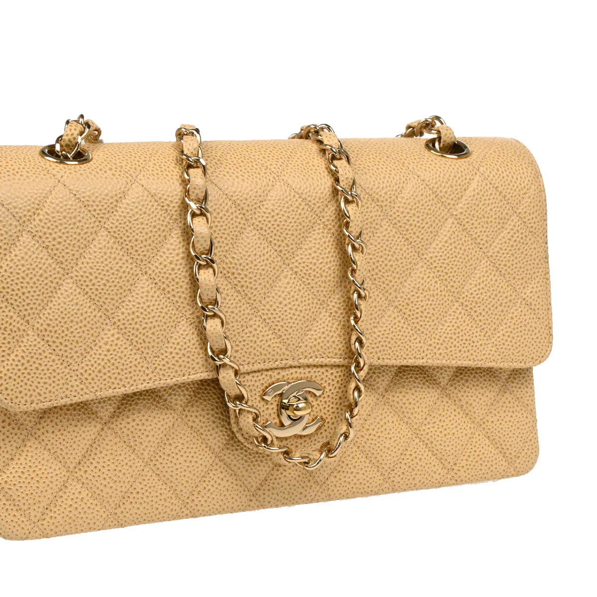 Chanel 2001-2003 Beige Caviar Medium Classic Double Flap Shoulder Bag - Image 3