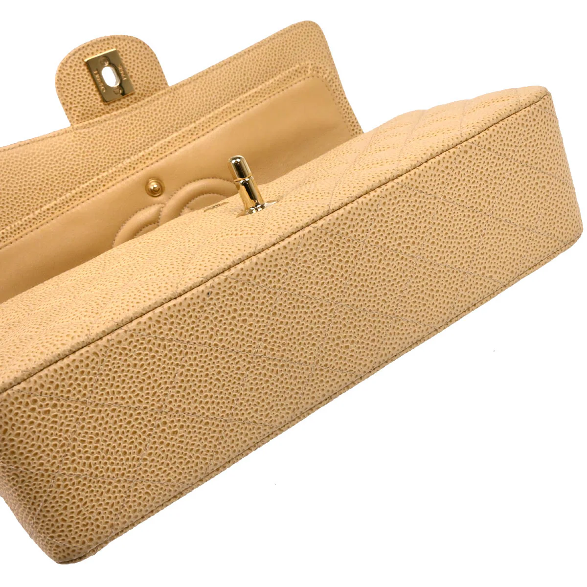 Chanel 2001-2003 Beige Caviar Medium Classic Double Flap Shoulder Bag - Image 5