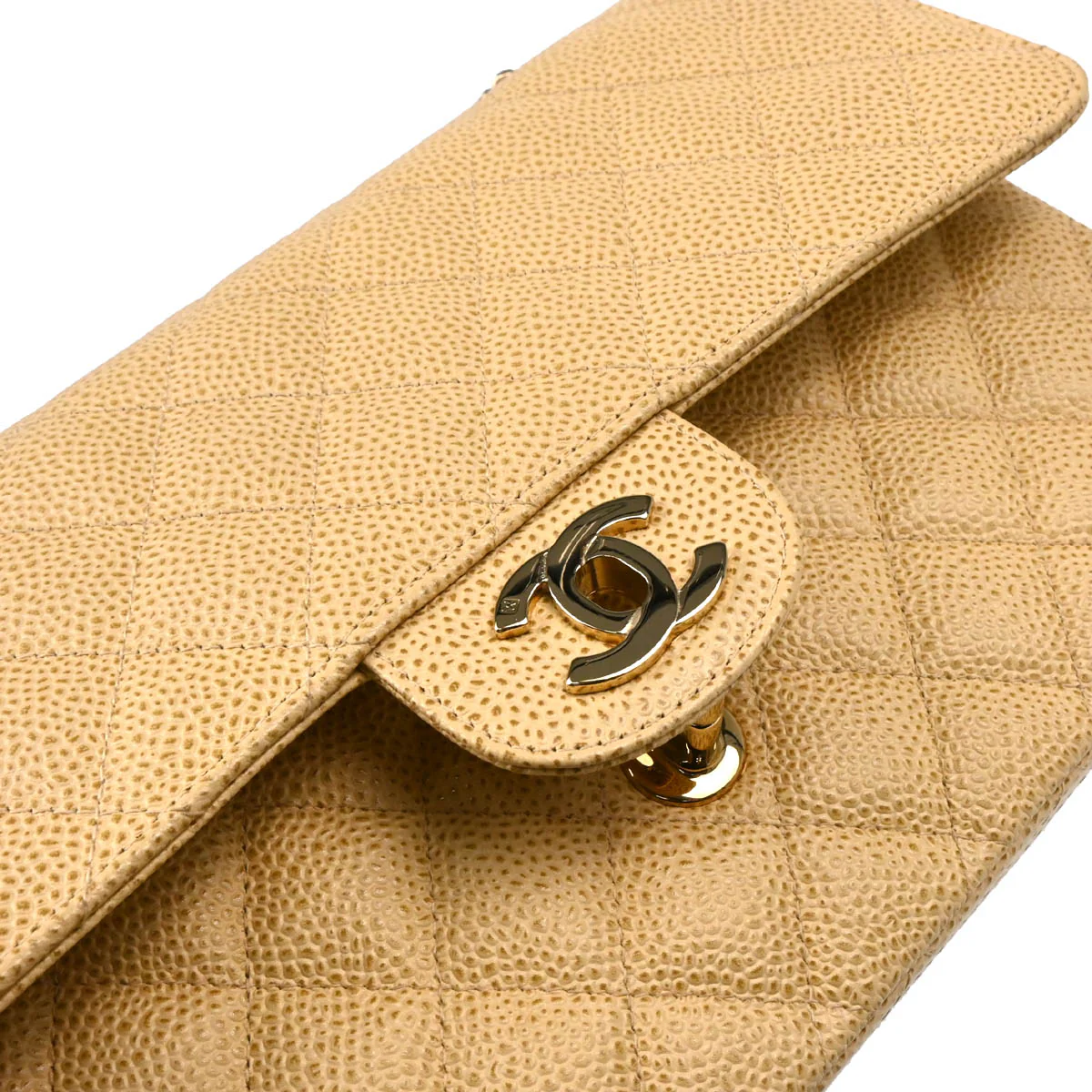Chanel 2001-2003 Beige Caviar Medium Classic Double Flap Shoulder Bag - Image 6