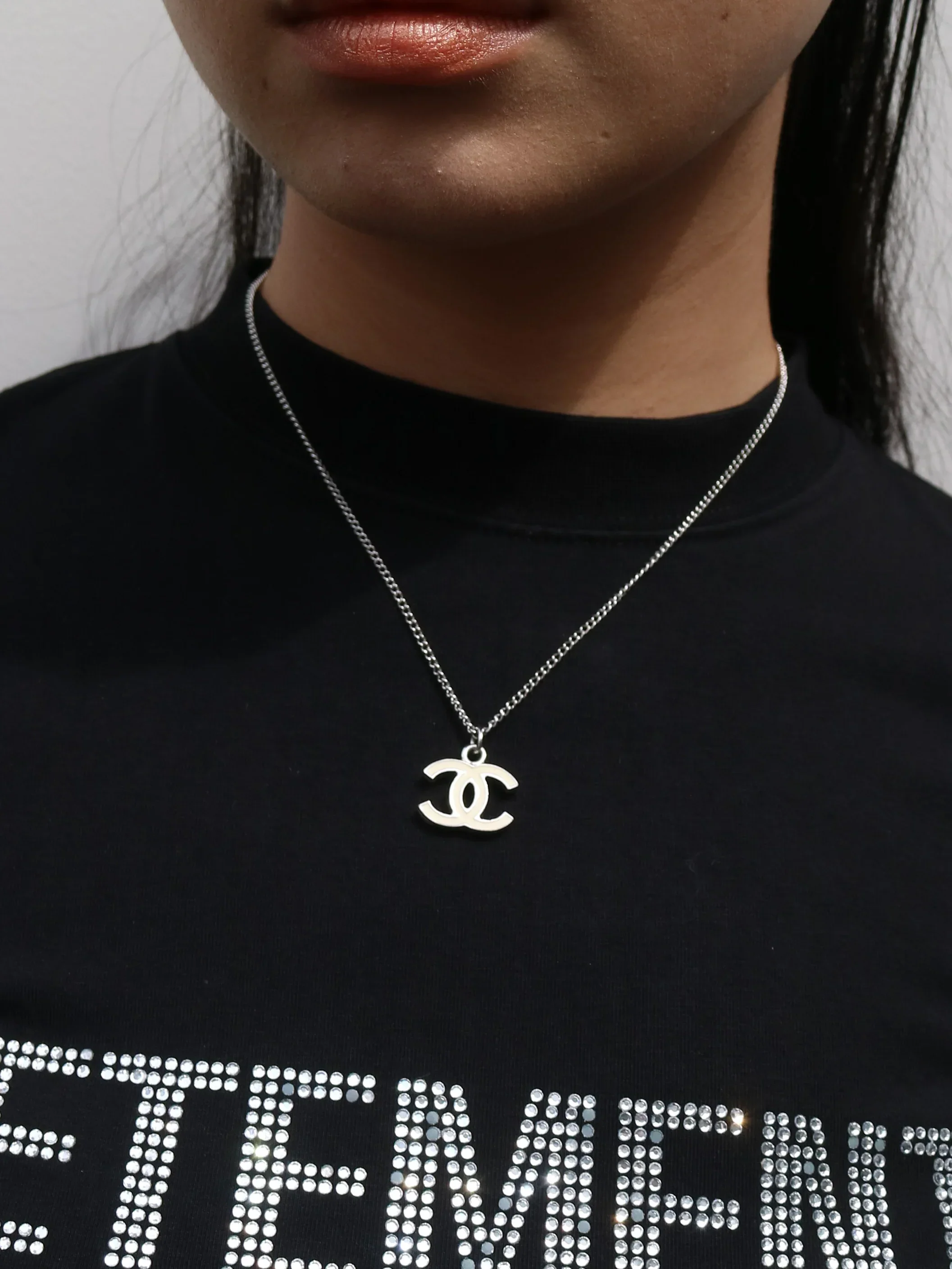 Chanel Chain Necklace Silver White 06V - Image 5