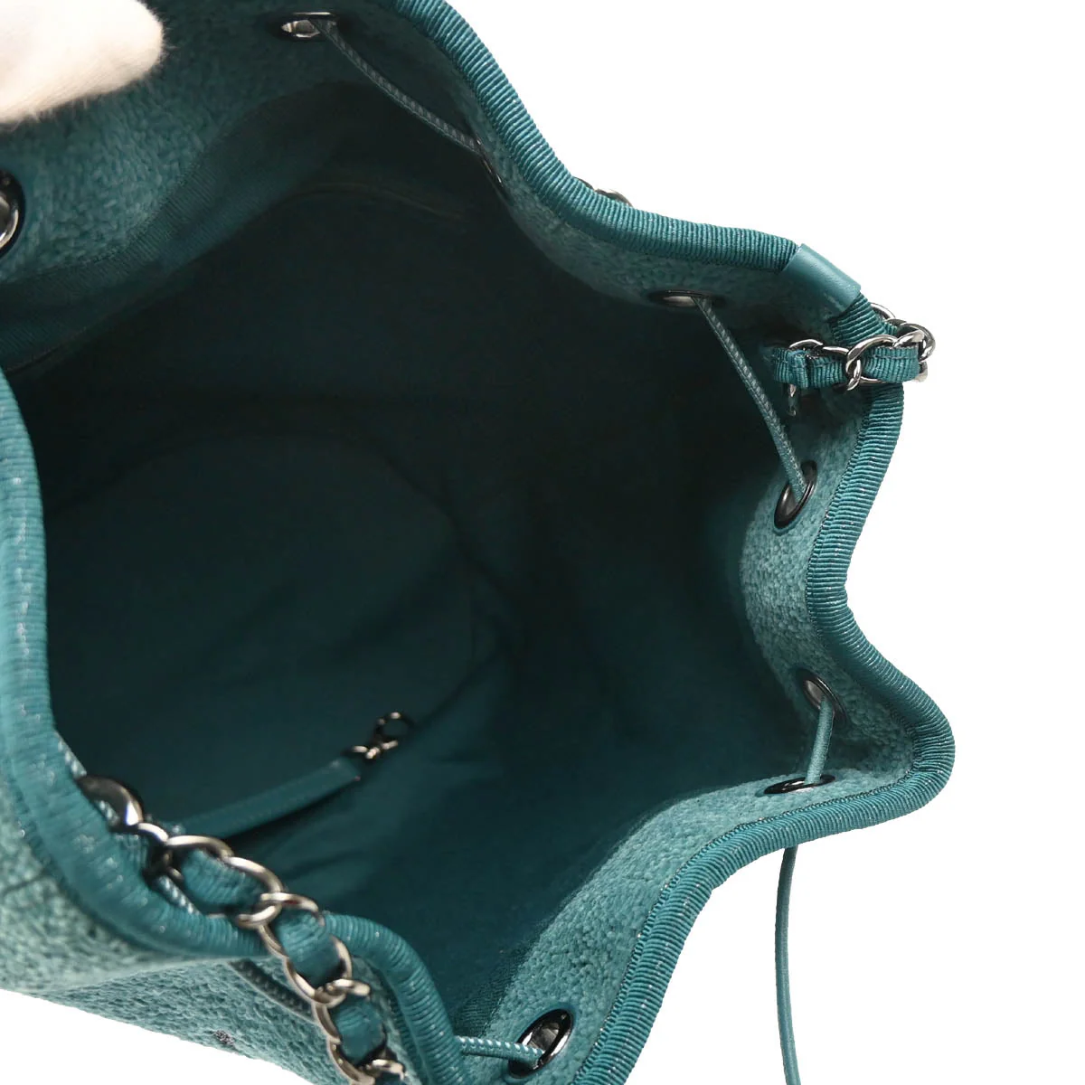 Chanel 2019 Green Fabric Deauville Drawstring Bucket Shoulder Bag - Image 4