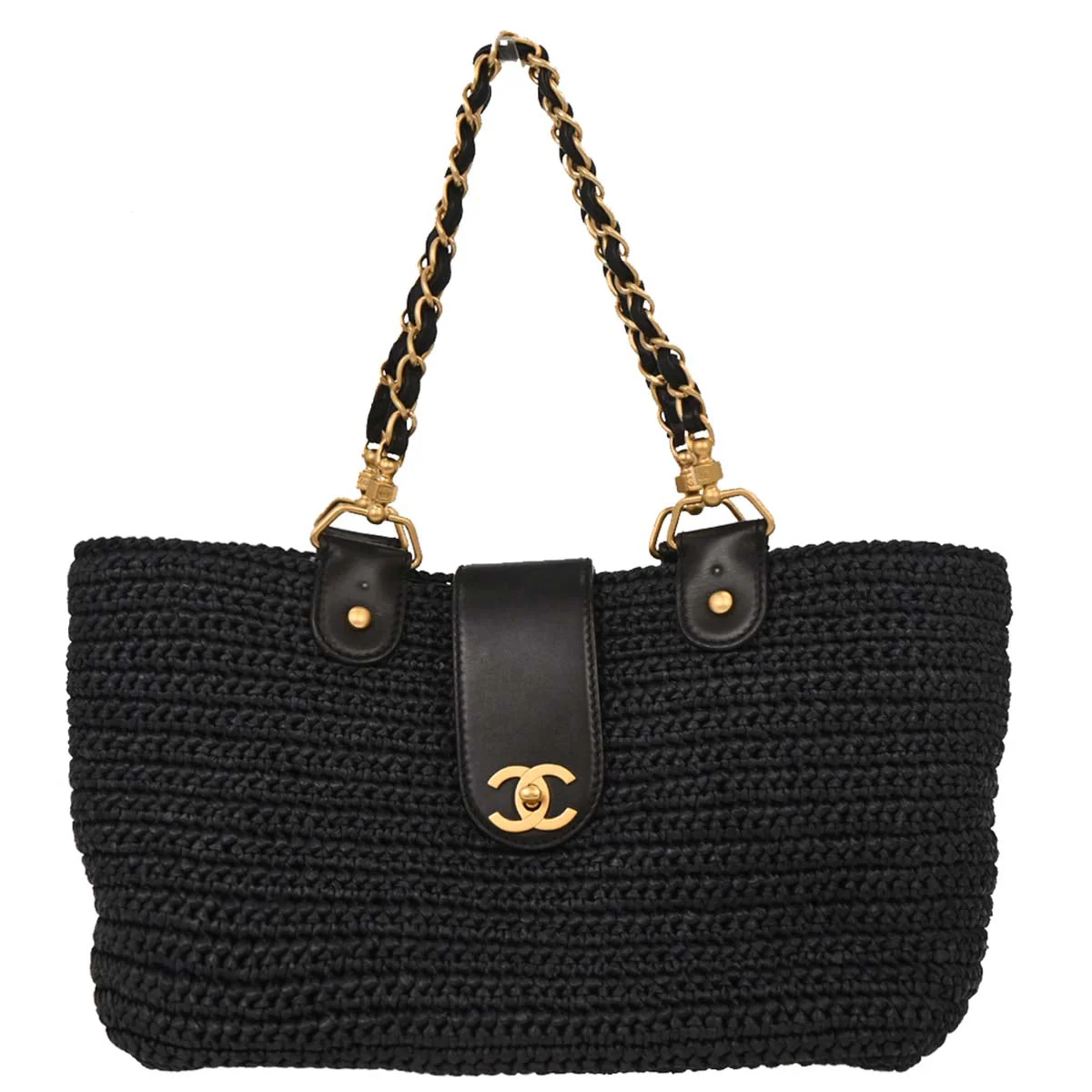 Chanel 2005-2006 Navy Straw Tote Handbag