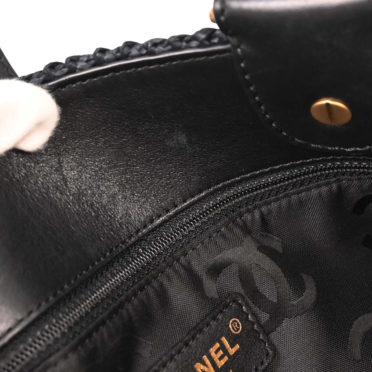 Chanel 2005-2006 Navy Straw Tote Handbag - Image 8