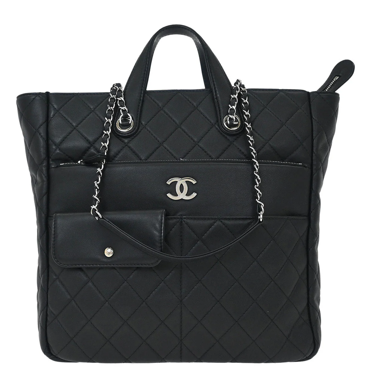 Chanel 2019 Black Lambskin Ultra Pocket Shopping Tote 2way Shoulder Handbag