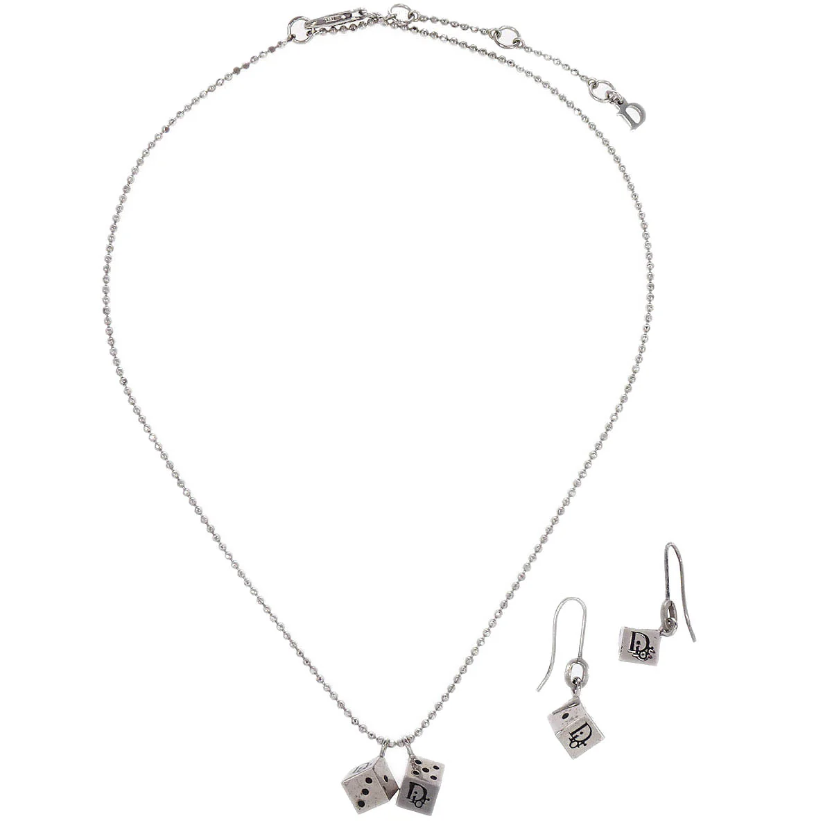 Christian Dior 2set Necklace Piercing Earrings Dice Silver