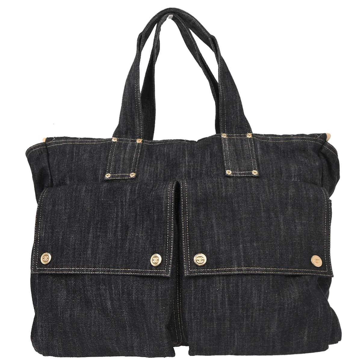 Chanel 2005-2006 Navy Denim Tote Bag - Image 2