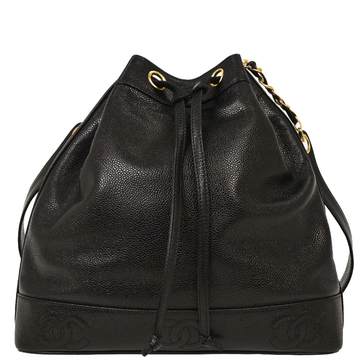 Chanel 1996-1997 Black Caviar Triple CC Bucket Shoulder Bag