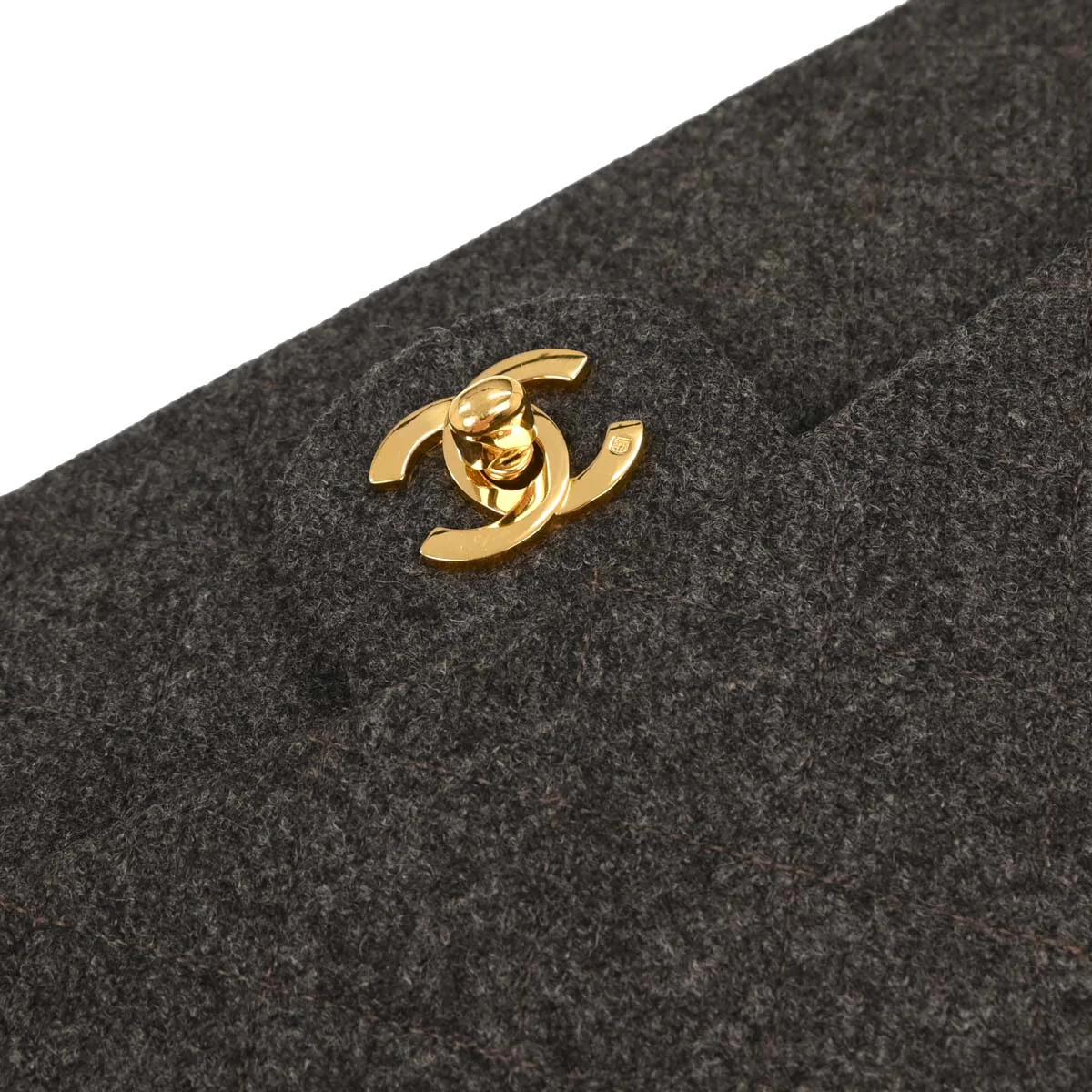 Chanel 1989-1991 Gray Wool Medium Classic Double Flap Shoulder Bag - Image 4