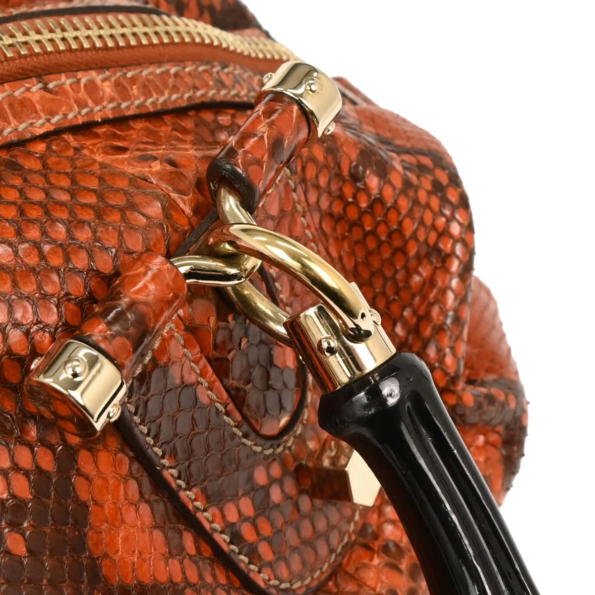 Gucci * Orange Python Bamboo 2way Shoulder Handbag - Image 6