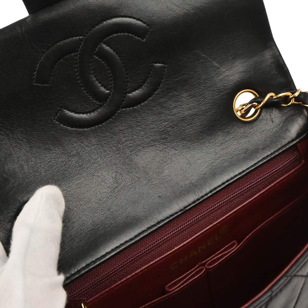 Chanel 1989-1991 Black Lambskin Classic Square Flap Shoulder Bag - Image 6