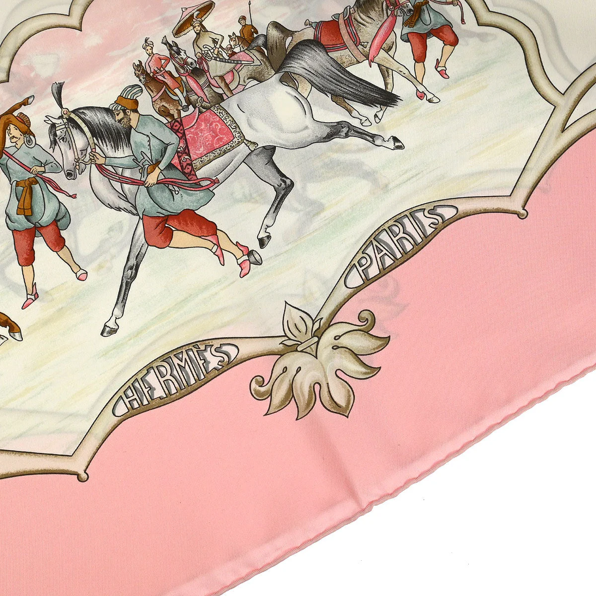 Hermes Scarf Carre 90 Les Chevaux Des Moghols Pink Small Good - Image 3