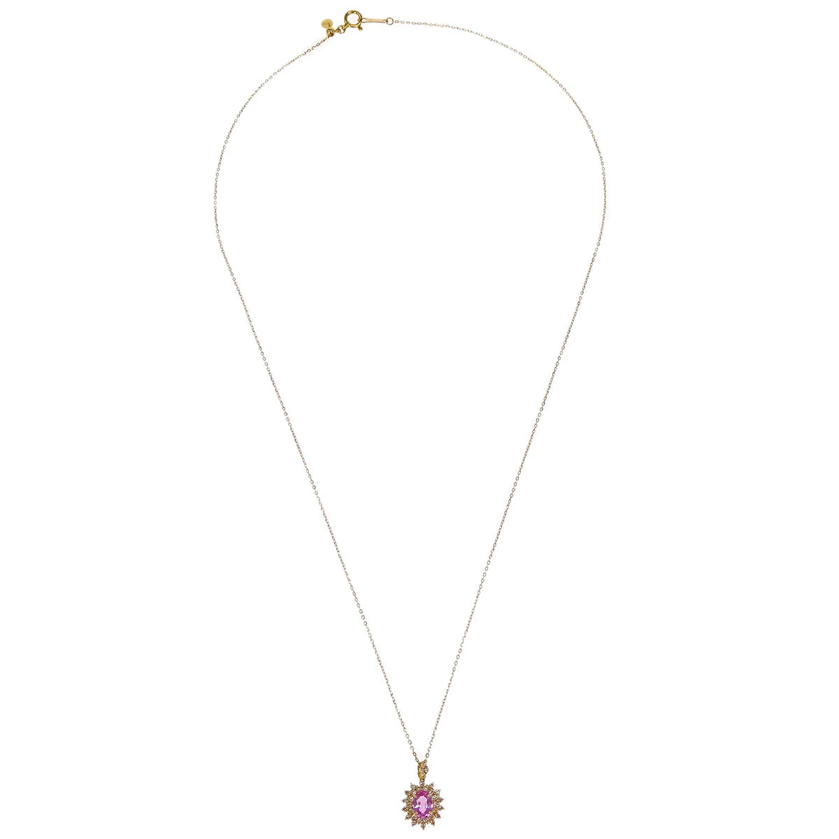 Pendant Necklace 18K Pink Sapphire Diamond Gold - Image 2