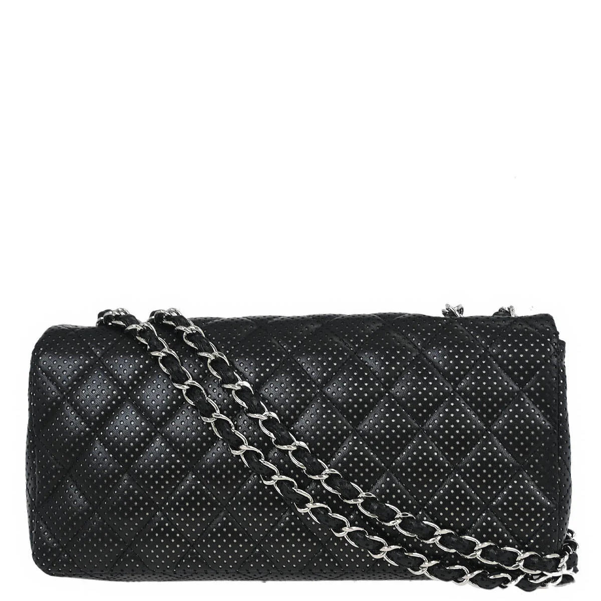 Chanel 2006-2008 Black Perforated Lambskin East West Shoulder Bag - Image 2