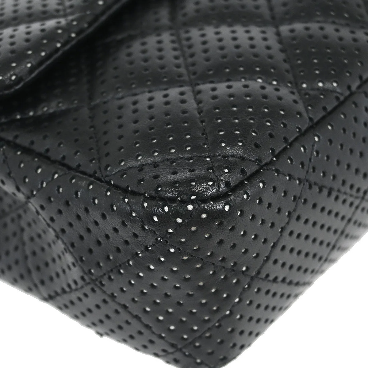 Chanel 2006-2008 Black Perforated Lambskin East West Shoulder Bag - Image 3
