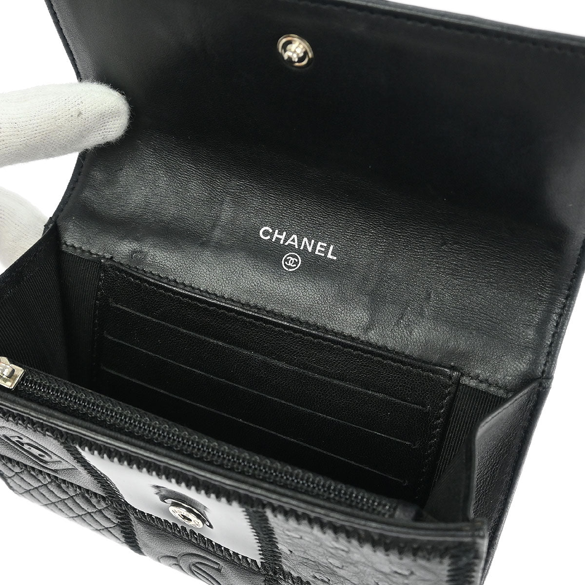 Chanel * 2006-2008 Black Lambskin Pony Hair Ostrich Wallet - Image 5